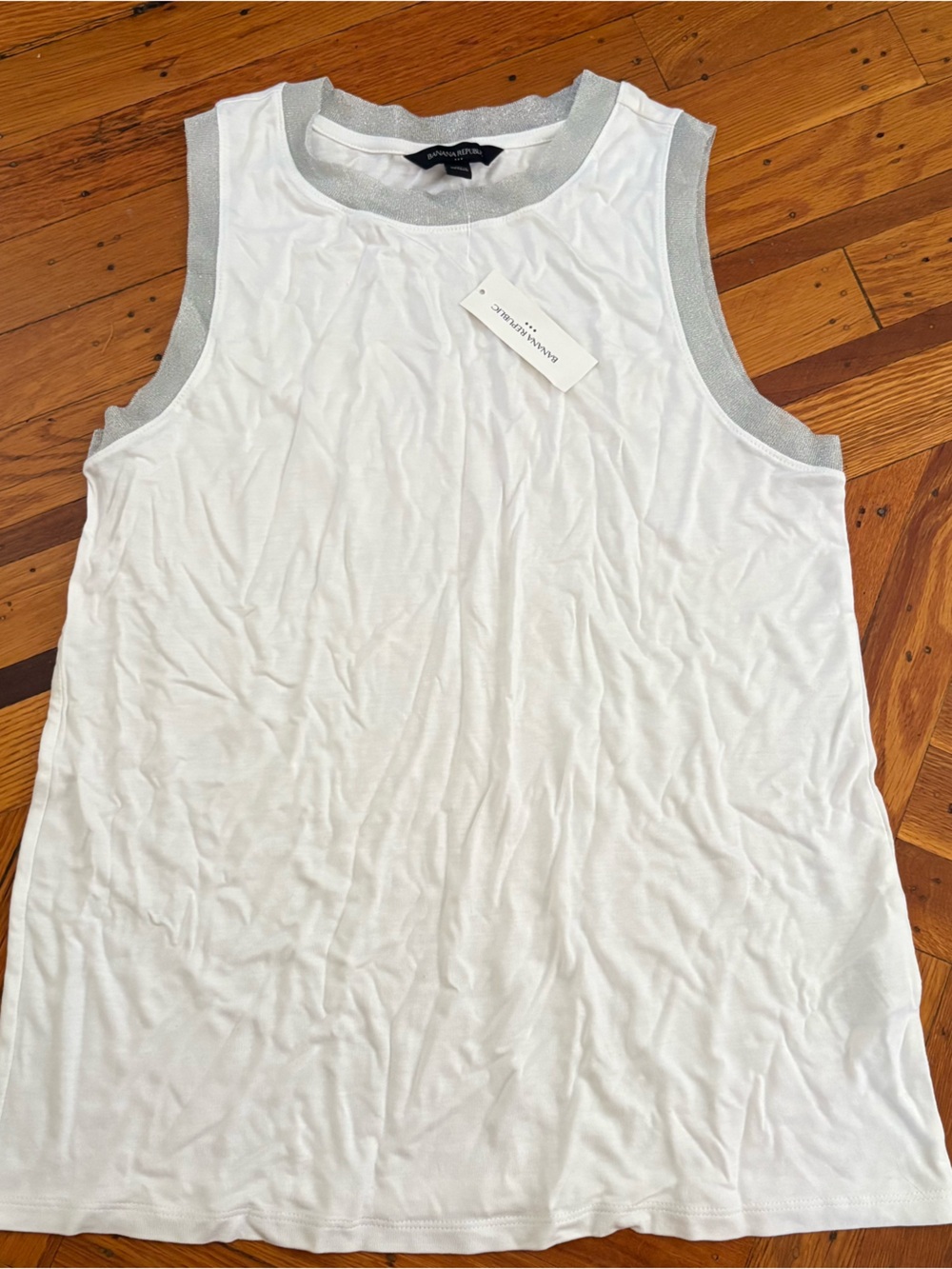 Banana Republic White Tank with Gray Trim